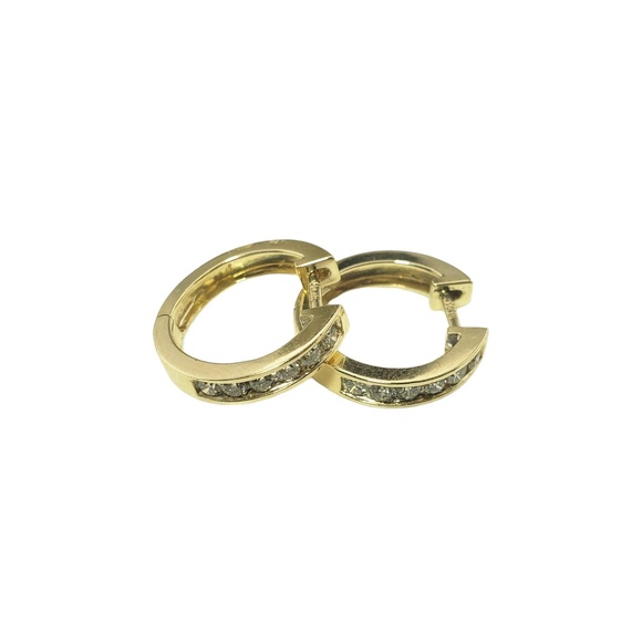 Vintage 14 Karat Yellow Gold and Diamond Hoop Earrings #12965 - Picture 3 of 13